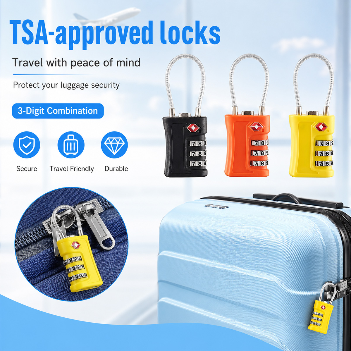 TSA 승인 수하물 잠금장치 3자리 조합 케이블 자물쇠 - Outdoor Sport Backpack 리뷰 및 가격